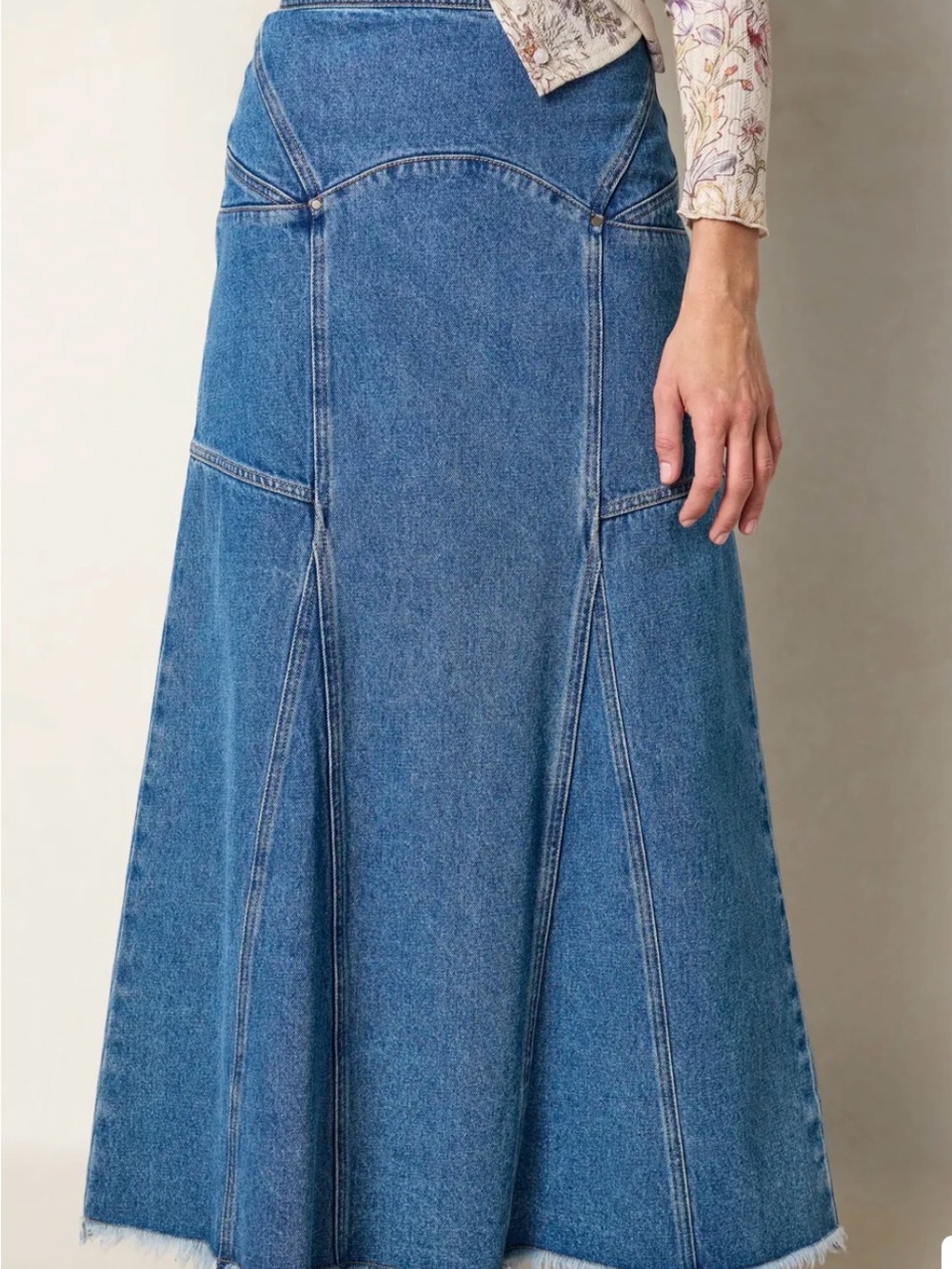 NATURAL LIFE Medium Blue Denim A-Line Panel Skirt